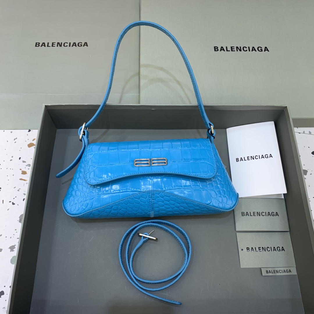 Balenciaga XX Small Flap Bag Crocodile Embossed Blue